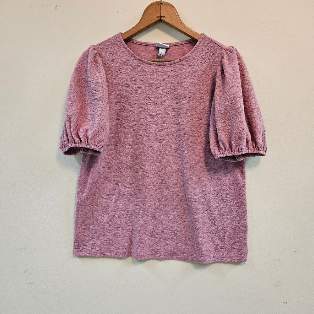 Pink Mauve Top Short Puffy Sleeves Women's Size S Cottagecore Fairy Feminine